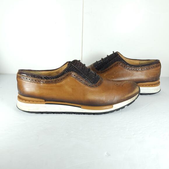 Franco Cuadra Men's 28,5 US10 Brown Distressed Leather Lace Up Trainer Sneakers - Picture 7 of 16